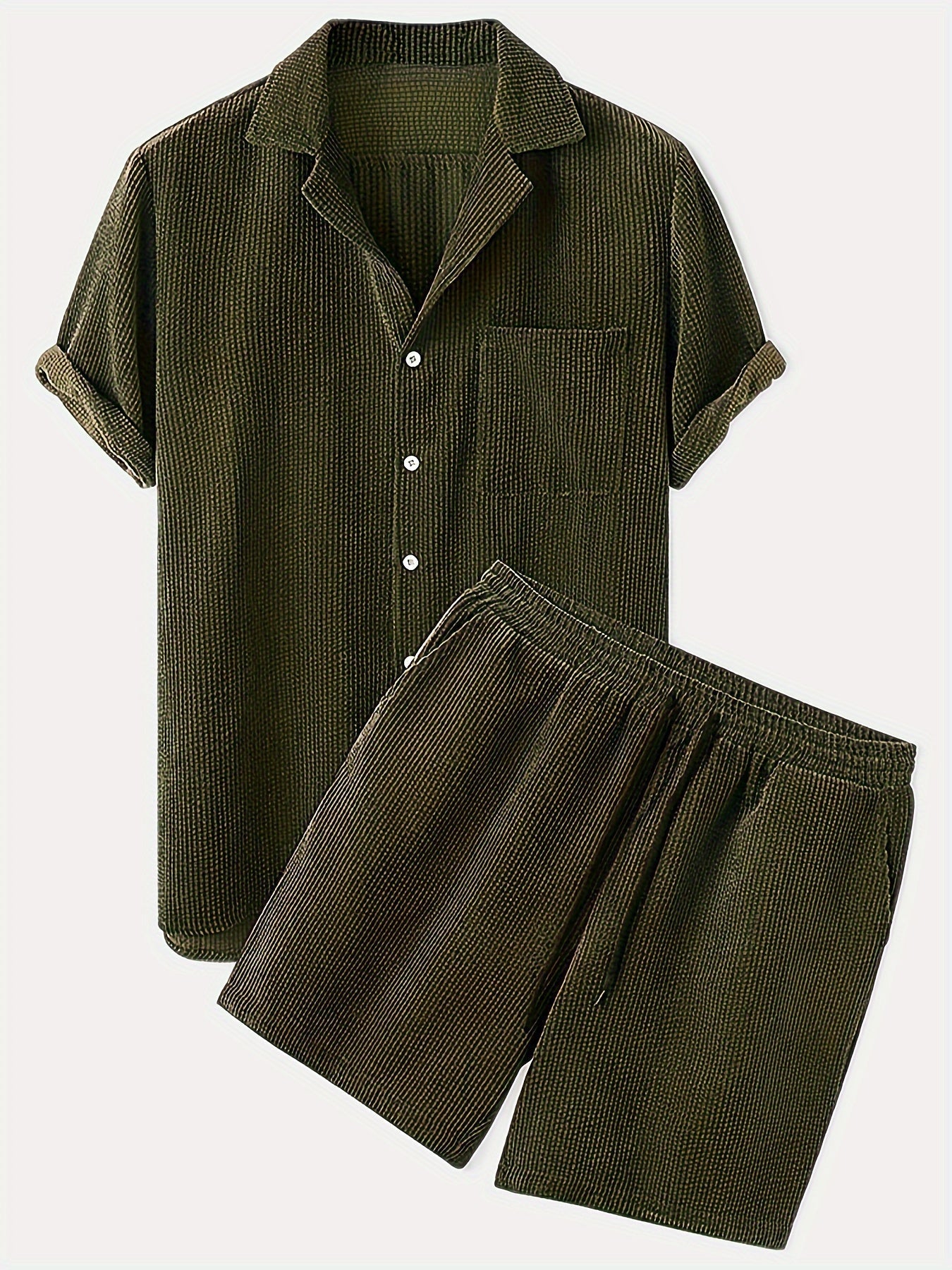 Korte Mouw Hemd Licht Rekbaar Zomer Effen Kleur Corduroy Casual