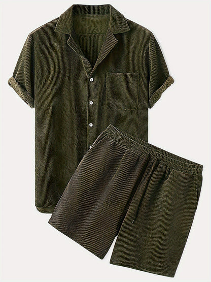 Korte Mouw Hemd Licht Rekbaar Zomer Effen Kleur Corduroy Casual