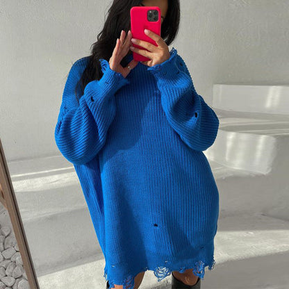 Dames Trui Oversized Ronde Hals Destroyed Effect Modieus