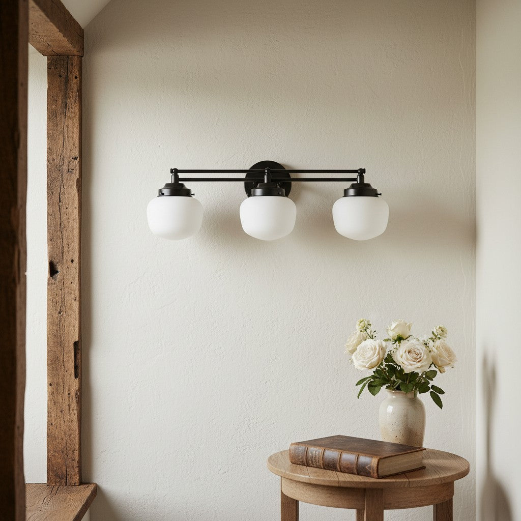 Globe Wandlamp Klassieke Badkamer Schoolhouse Verlichting Mat Opaal Glas voor Spiegel en Wastafel