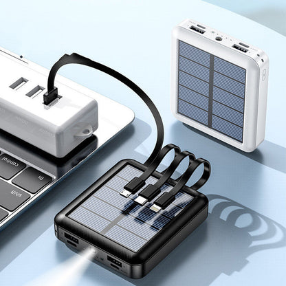 Draagbare Zonne-Energie Powerbank met LED-Zaklamp en Meerdere Oplaadpoorten – Ideaal voor Outdoor, Camping en Noodgevallen