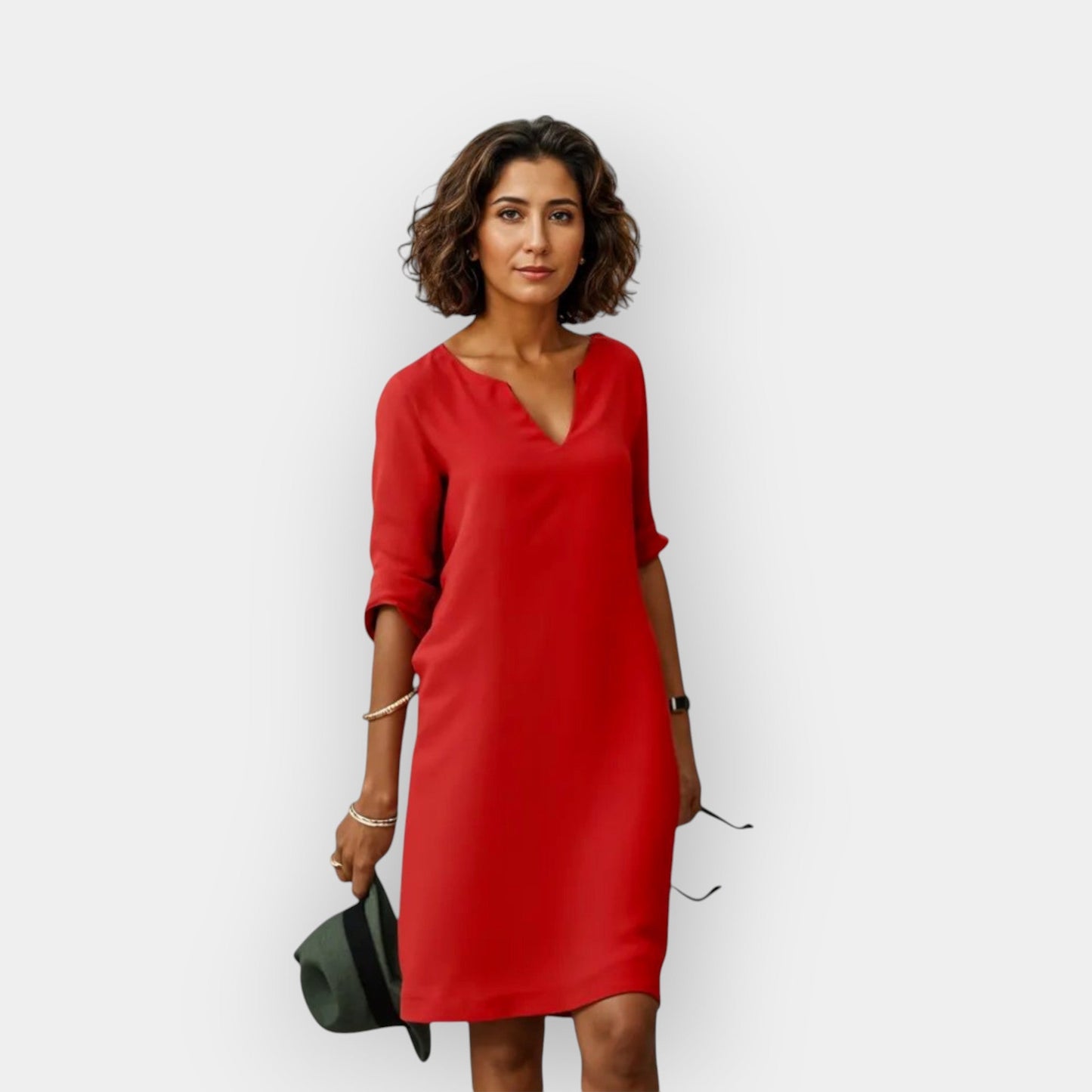 Midi Jurk Dames Luchtig Elegante V-Hals Driekwart Mouwen