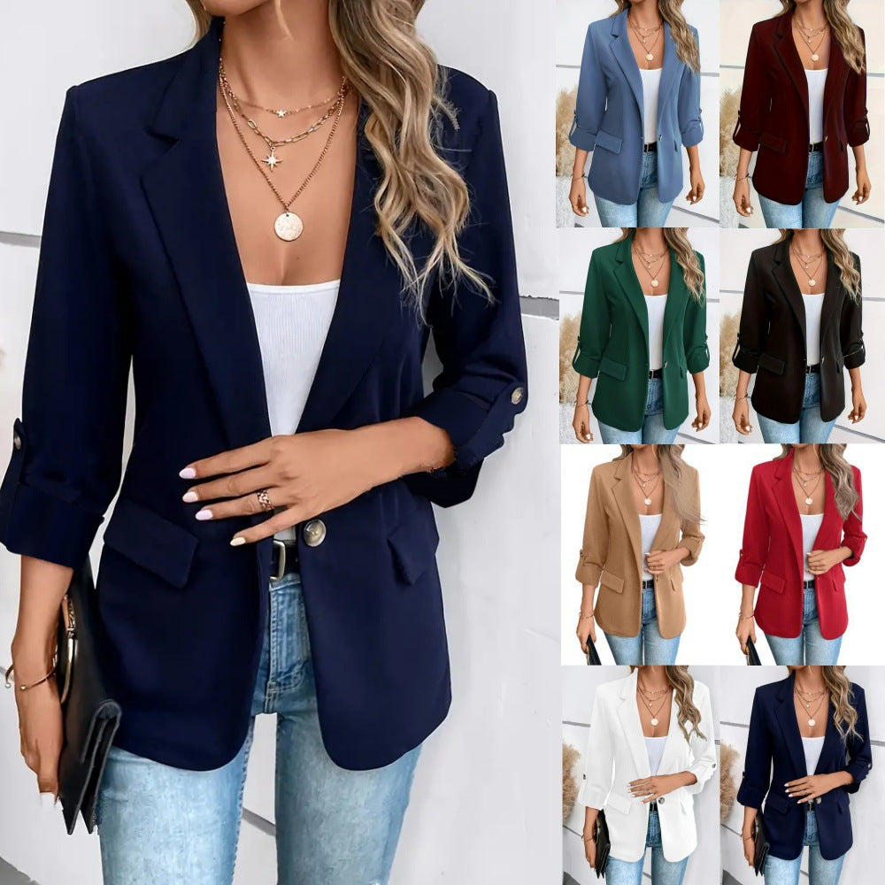 Dames Blazer Lange Mouw Donkerblauw Warme Winterjas