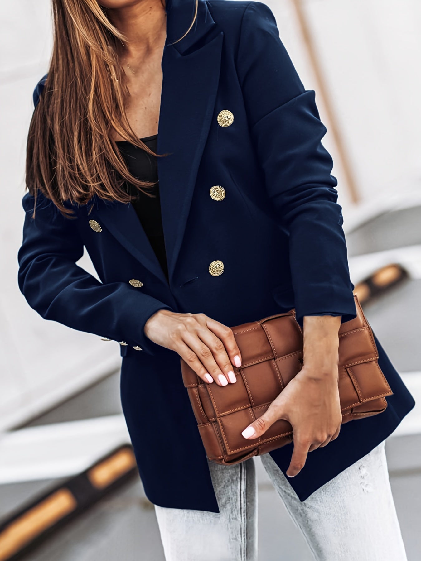 Dames Blazer Zakelijk Lange Dubbele Knoopsluiting