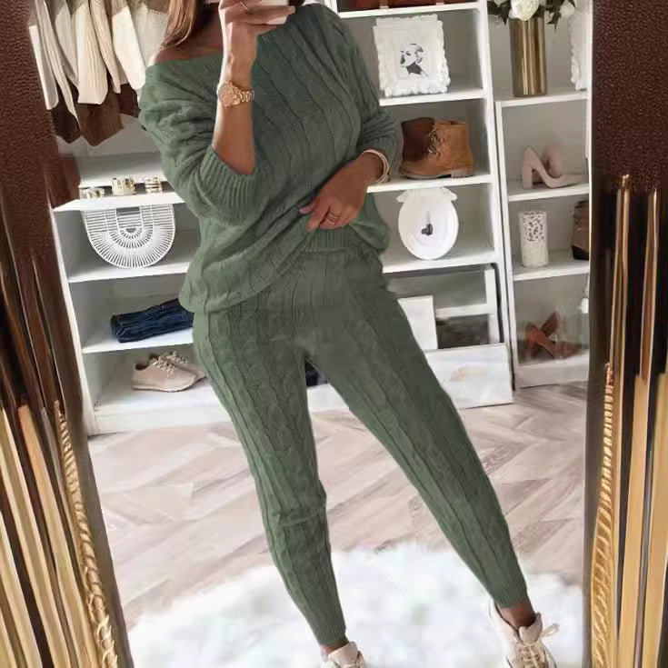 Dames Lounge Set Warme Kabeltrui Legging en Top - StudioMarella