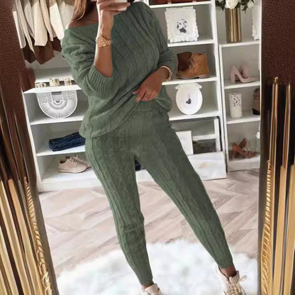 Dames Lounge Set Warme Kabeltrui Legging en Top - StudioMarella