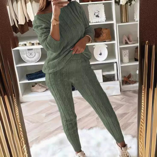 Dames Lounge Set Warme Kabeltrui Legging en Top - StudioMarella