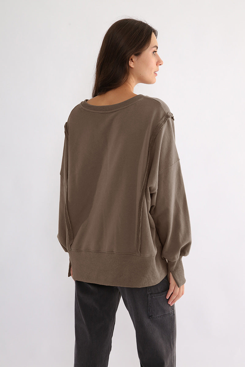 Dames Sweater Warme Losse Trui met Rauwe Boorden