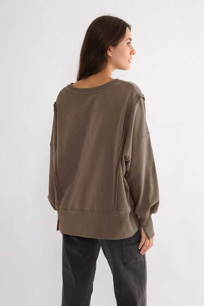 Dames Sweater Warme Losse Trui met Rauwe Boorden