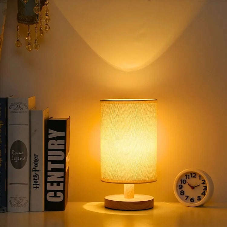 Organische Tafellamp Hout & Linnen – Dimbaar met Afstandsbediening & Touch | 3 Lichtkleuren