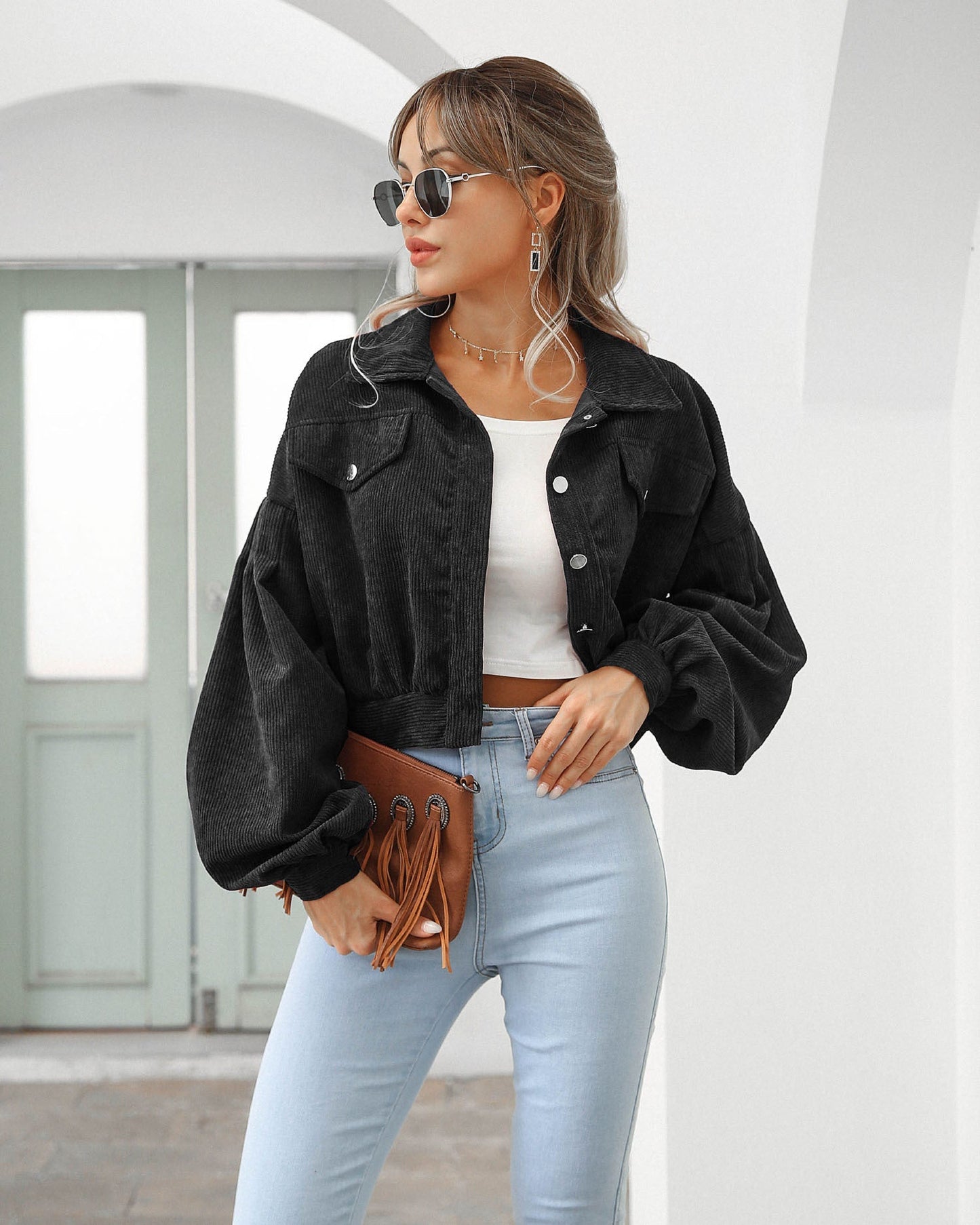 Dames Cropped Jack Corduroy Look Casual Stijl