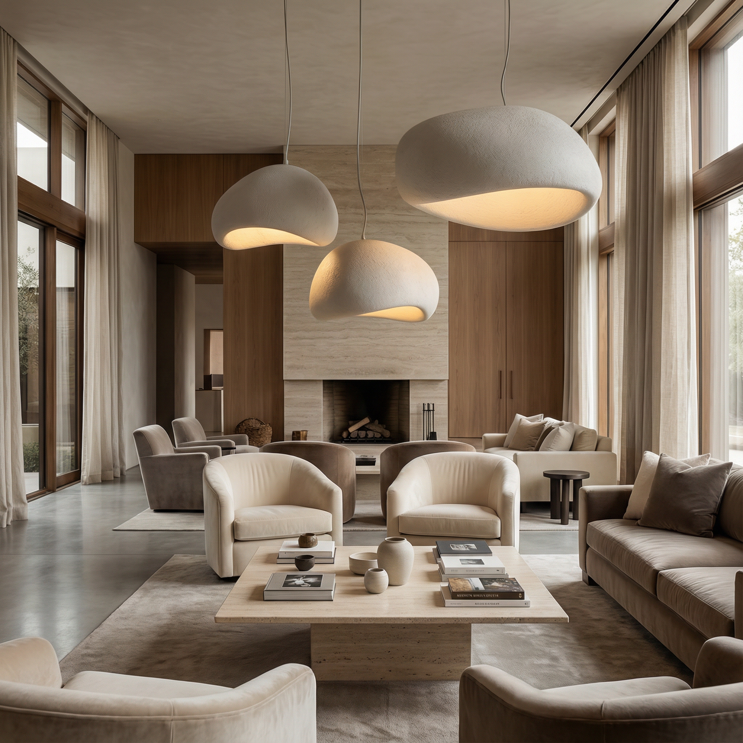 Minimalistische Hanglamp met Stenen Textuur – Moderne Verlichting in Scandinavische Stijl