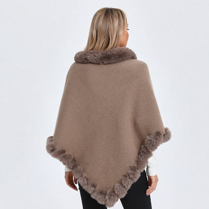 Dames Sjaal Cape met Kunstbont Kraag Gebreid Warm