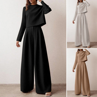 Dames Co-ord Set Lange Mouw Top en Wijde Broek