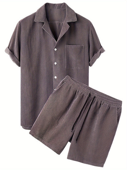 Korte Mouw Hemd Licht Rekbaar Zomer Effen Kleur Corduroy Casual