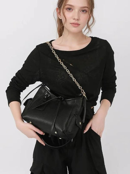 Leren Schoudertas met Ketting Detail Stijlvol Leer
