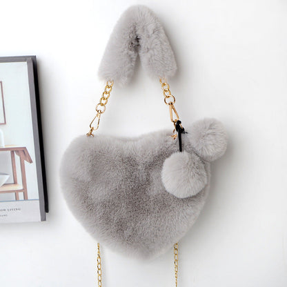 Dames Handtas Plush Hartvorm met Ketting Sluiting