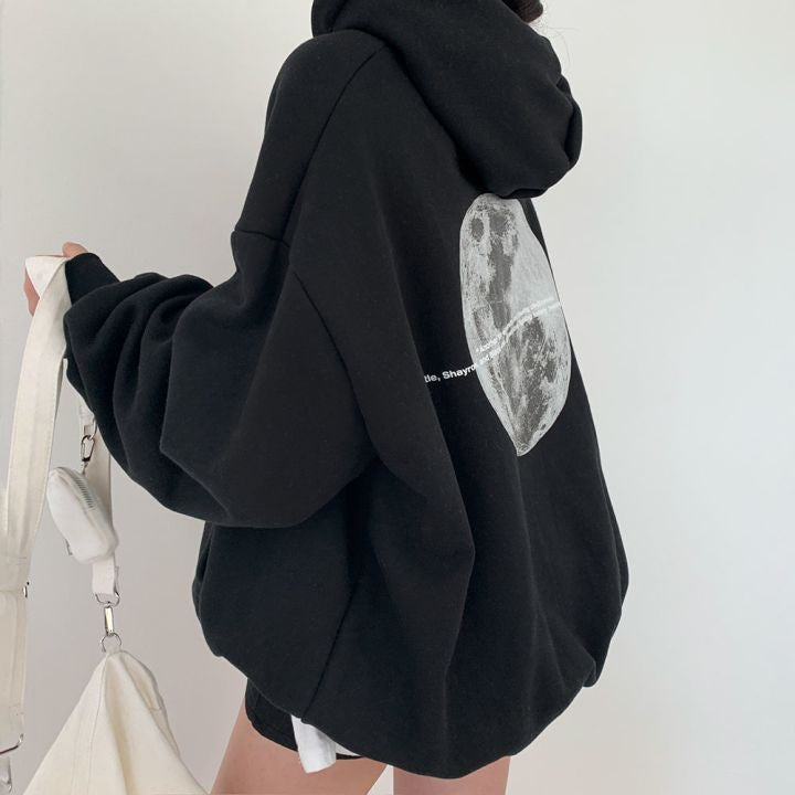 Dames Hoodie Space Print Casual Streetwear → Dames Hoodie Space Print Casual Straatmode