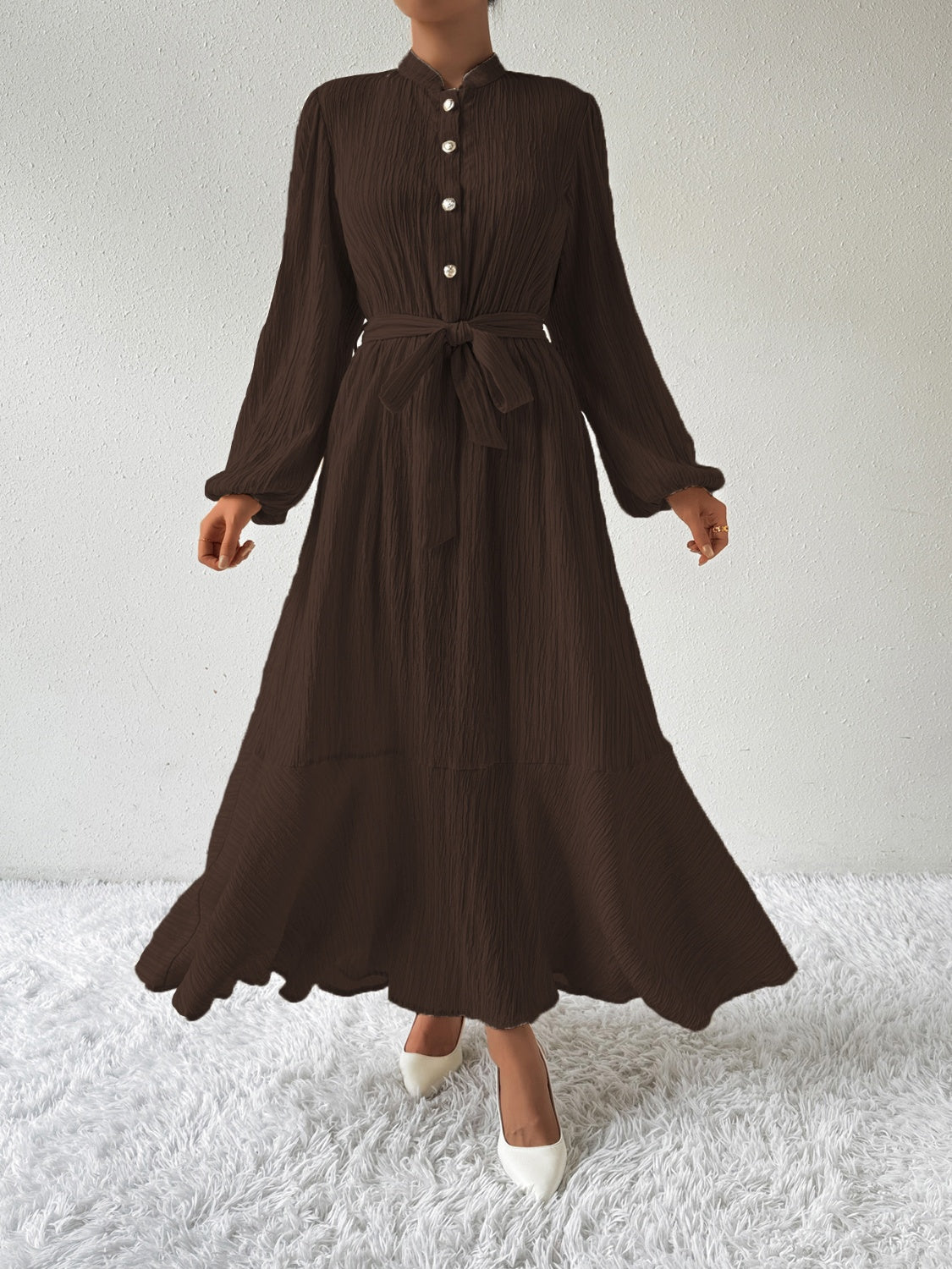 Vrouwelijke Jurk Lange Mouwen Taille Jurk met Accent