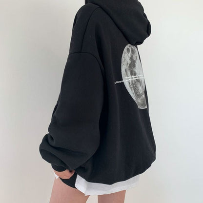 Dames Hoodie Space Print Casual Streetwear → Dames Hoodie Space Print Casual Straatmode