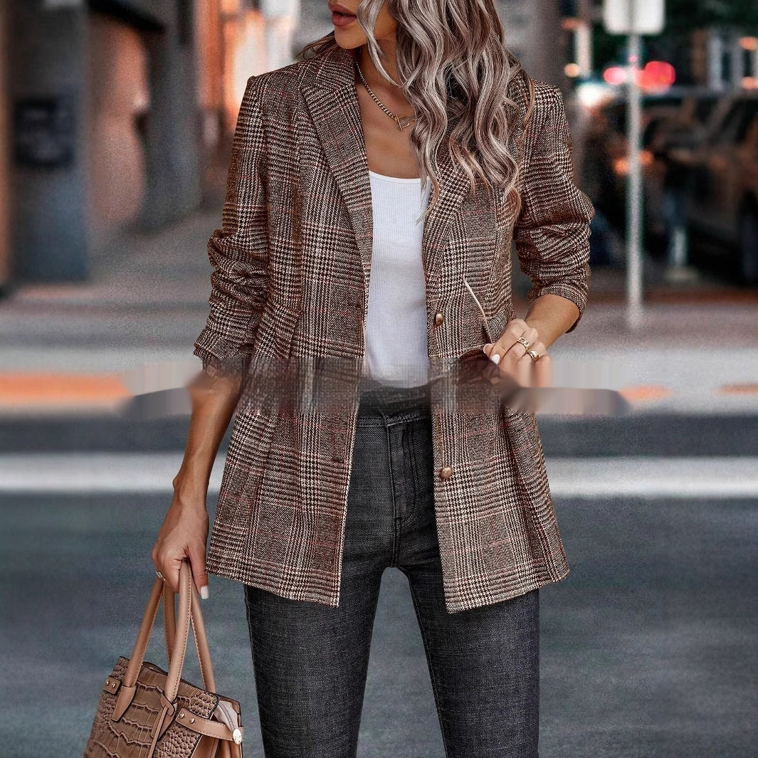 Dames Blazer Geruit Klassiek Elegante Stijl
