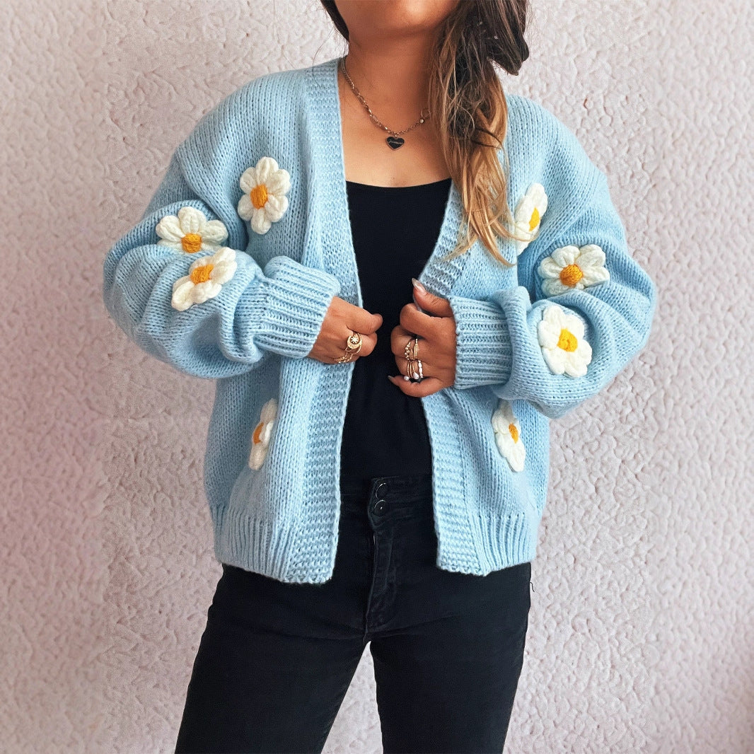 Dames Vest Gebreid met 3D Bloemen Warm en Stijlvol