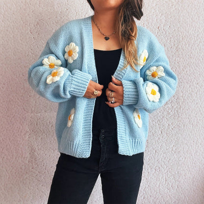 Dames Vest Gebreid met 3D Bloemen Warm en Stijlvol