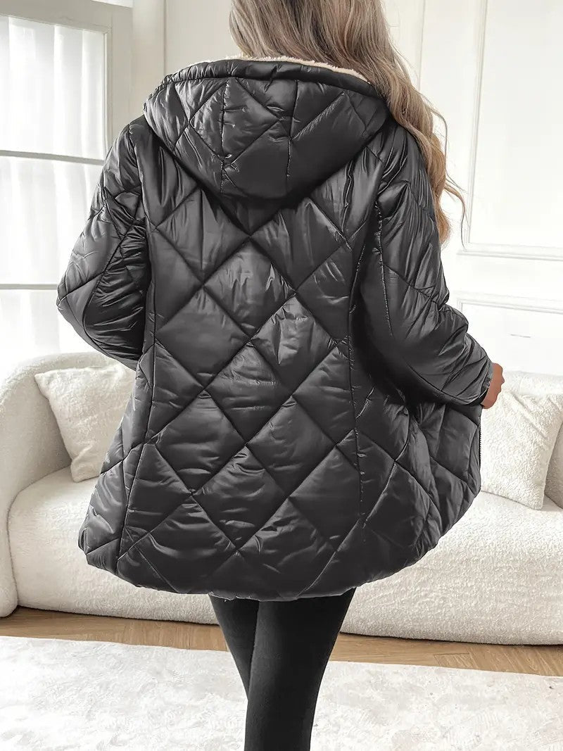 Dames Gewatteerde Jas Warm Quilted met Capuchon