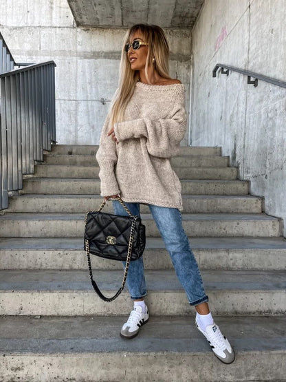 Dames Trui Off-shoulder Gebreid Elegant Zwart