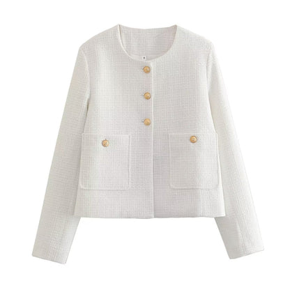 Dames Jas Bouclé Luxe Gouden Knopen