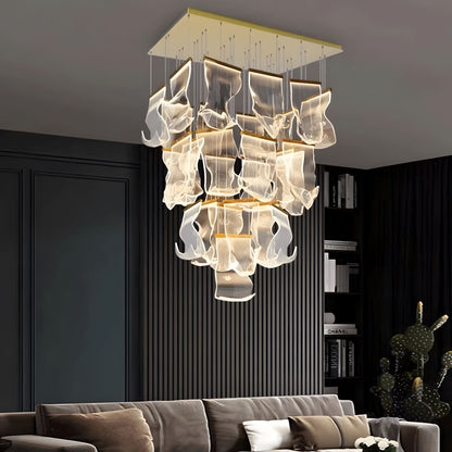 Moderne Design Kroonluchter Met Gelaagde Acryl Bladen En Verstelbare Hoogte
