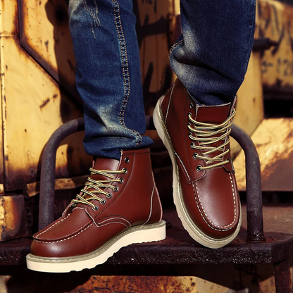 Heren Veterboots Stevige Zool Leren Boots Vintage Stijl