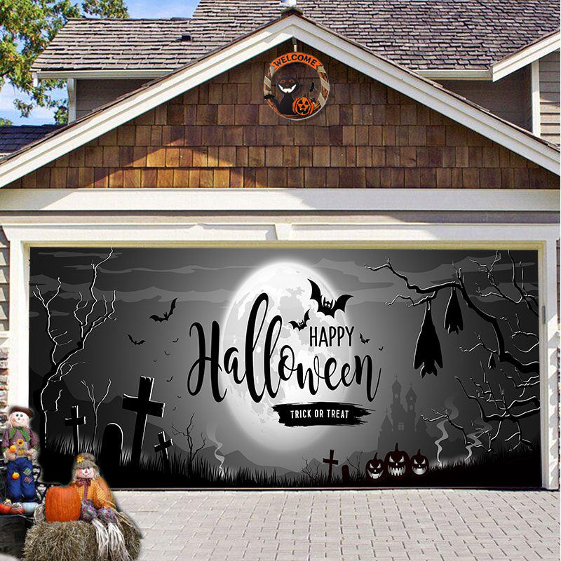 Halloween Garagedeur Decoratie Spookachtige Bedrukking Schaduwdoek Herbruikbaar Horror Sfeer Doek Waterdicht Buiten Feestversiering