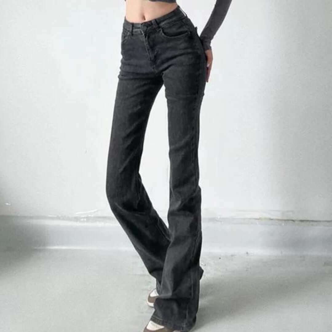 Dames Hoge Taille Flared Jeans met Franjes