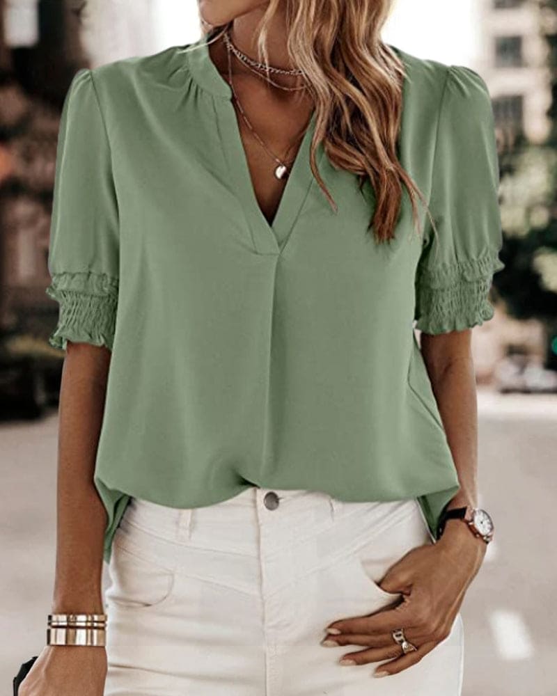 V-hals Blouse Korte Mouwen Zomerjurk voor Vrouw