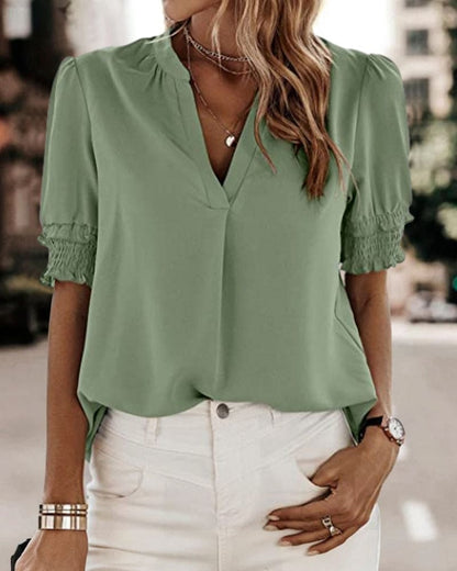 V-hals Blouse Korte Mouwen Zomerjurk voor Vrouw