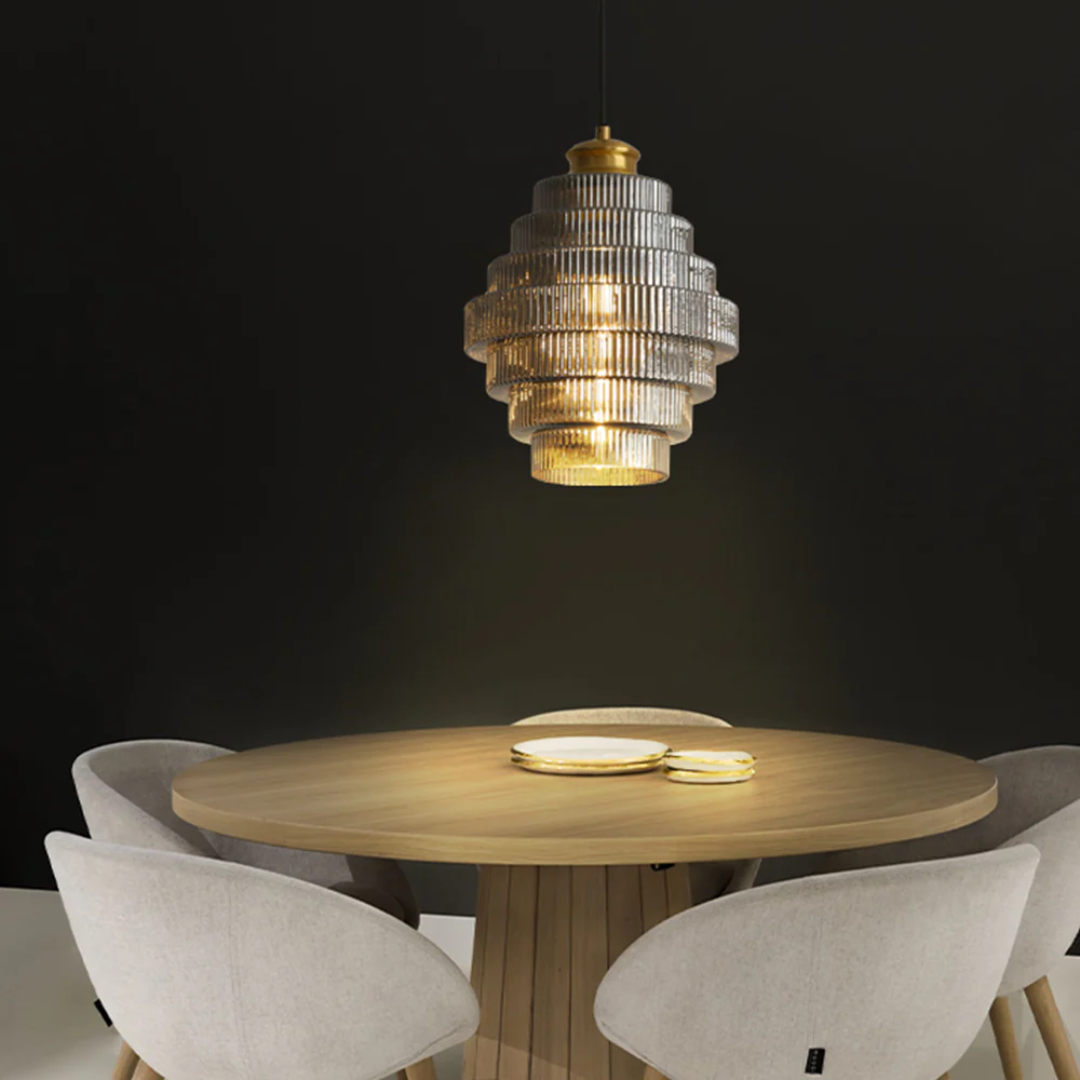 Hanglamp Glas Geribbeld Messing Gelaagd Woonkamer Eettafel Sfeerverlichting Vintage Design