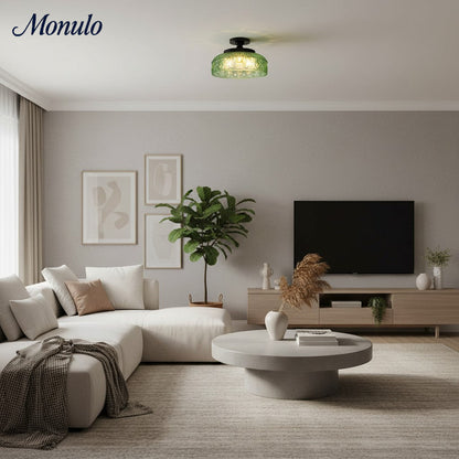 Geribbelde Glazen Plafondlamp met Metalen Armatuur – Minimalistische Verlichting voor Slaapkamer en Gang