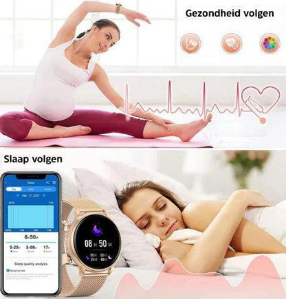 Smartwatch Dames met Hartslagmeter en Belfunctie — Fitness Tracker Bluetooth Stappenteller Slaapmonitoring Bloedzuurstofmeting