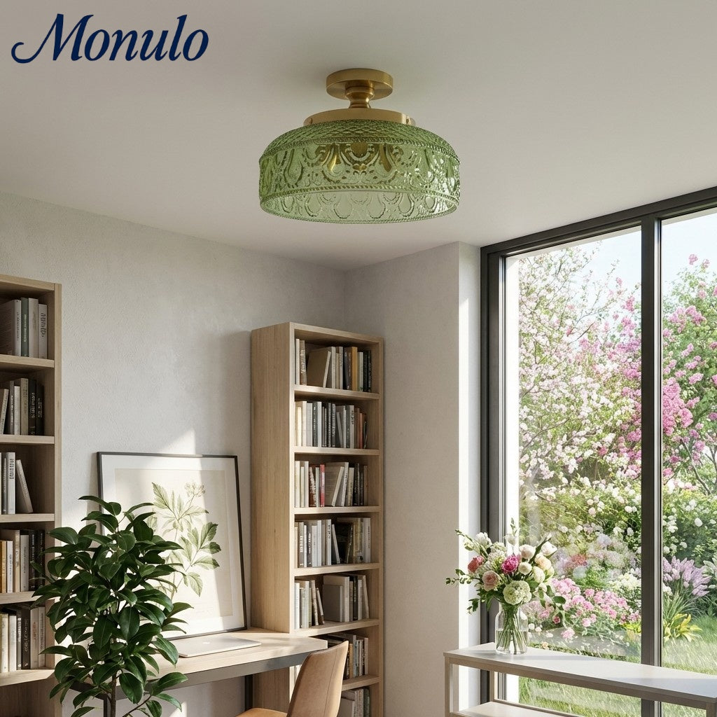 Geribbelde Glazen Plafondlamp met Metalen Armatuur – Minimalistische Verlichting voor Slaapkamer en Gang