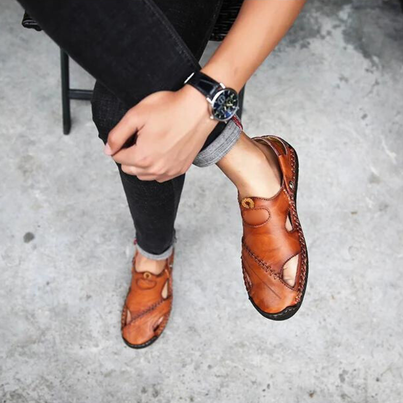 Orthopedische Heren Lederen Sandalen – Comfortabel Zomerse Slippers met Antislip Zool Casual Pantoffels