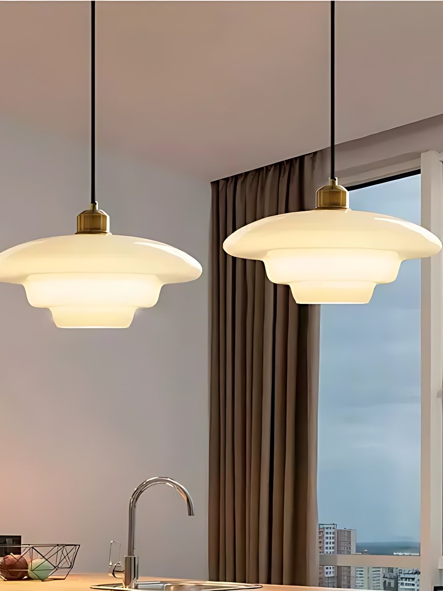 Glazen Hanglamp met Gelaagd Design – Melkwit Matglas voor Eetkamer en Woonkamer