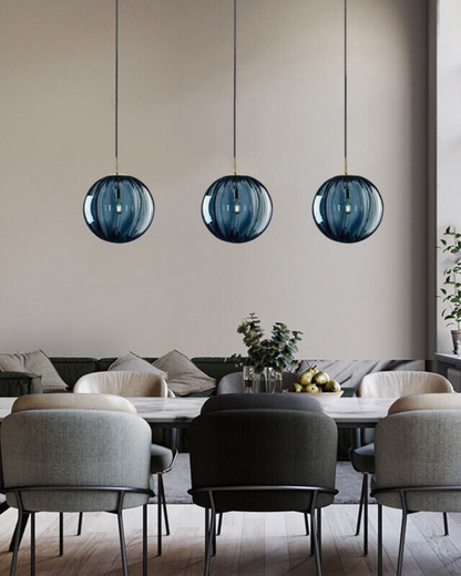 Glazen Hanglamp Bol met Structuur Grijs Bruin Rood Groen Amber Eetkamer Woonkamer