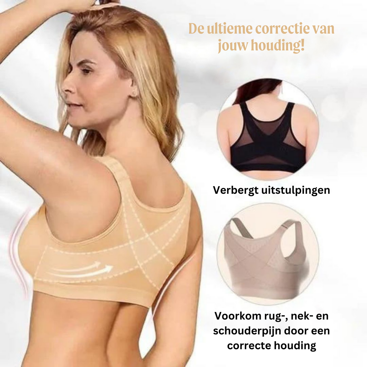 Houdingscorrigerende Comfortbeha met Voorsluit Zwart Beige Wit