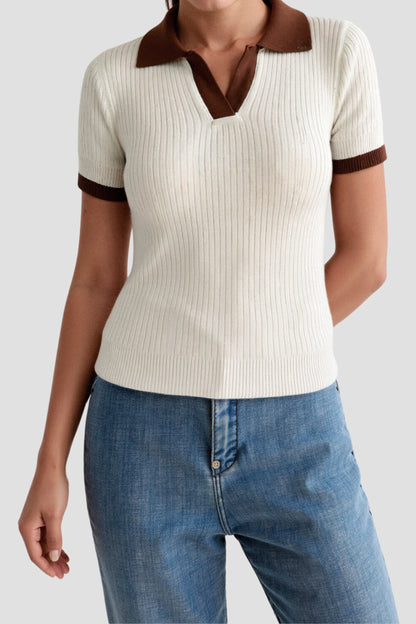 Polo Top Geribbeld Gebreid Kleur Blok Mannen