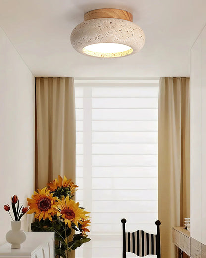 Plafondlamp acryl natuurtinten walnoot beige woonkamer slaapkamer gang warm licht diffuus elegant Scandinavisch design modern minimalisme interieur verlichting