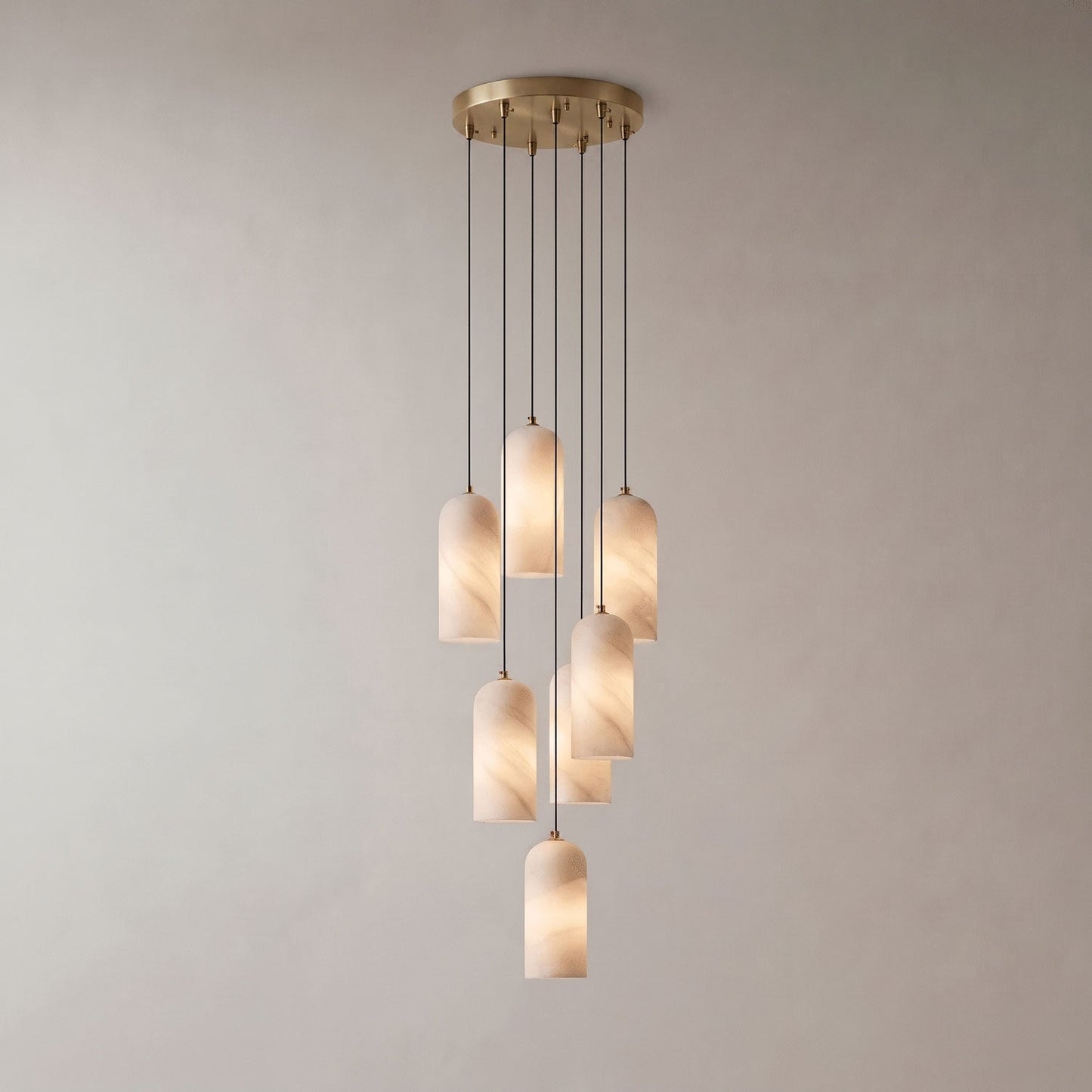 Alabasten Hanglamp met Gevlochten Snoer – Natuursteen Verlichting van Enkel Lichtpunt tot 21-Lichts Cluster – Mid-Century Modern Stijl Eetkamer Hanglamp met E12/E14 Fitting