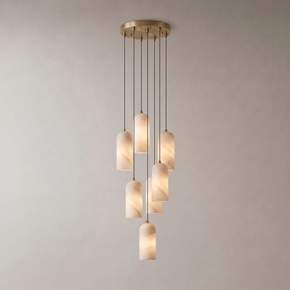 Alabasten Hanglamp met Gevlochten Snoer – Natuursteen Verlichting van Enkel Lichtpunt tot 21-Lichts Cluster – Mid-Century Modern Stijl Eetkamer Hanglamp met E12/E14 Fitting
