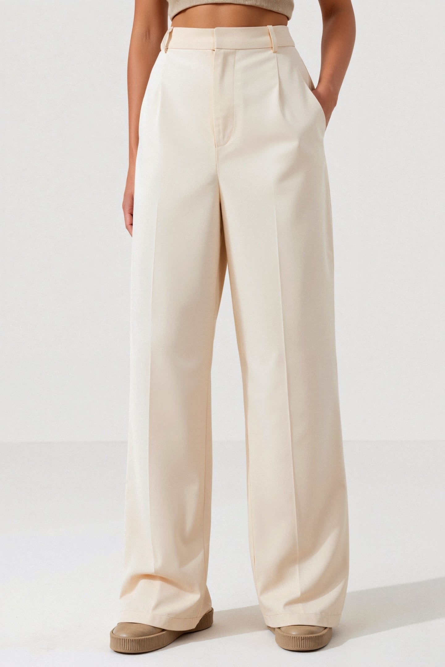 Damesbroek Zwart Wijd Model met Plooien Elegante Stijl