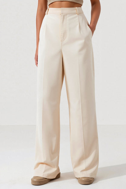 Damesbroek Zwart Wijd Model met Plooien Elegante Stijl